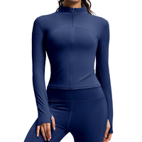Chaqueta Deportiva a Rayas para Mujer, Estilo Moderno, para Correr al Aire Libre, Corte Ajustado, Cierre de Cremallera, Cuello Alto, Chaqueta Corta para Yoga, Poliéster y Elastano