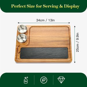 Planche de service <span class=keywords><strong>en</strong></span> bois d'acacia avec 2 bols, <span class=keywords><strong>plateau</strong></span> à <span class=keywords><strong>fromage</strong></span>, <span class=keywords><strong>plateau</strong></span> de service pour cadeaux de mariage - Product Image 6