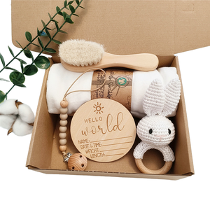 Crochet fait à la main lapin hochet bois de hêtre mousseline Swaddle serviette sucette chaîne ensemble pour nouveau-nés-nouveauté bébé cadeaux - Product Image 1