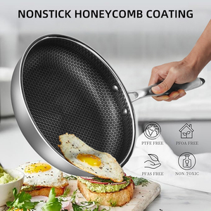 Châu Âu chuyên nghiệp không dính tổ ong <span class=keywords><strong>Frying</strong></span> <span class=keywords><strong>Pan</strong></span> Set triply 304/316 thép không gỉ cảm ứng thực phẩm nấu ăn Fry <span class=keywords><strong>Pan</strong></span> Set với nắp - Product Image 3