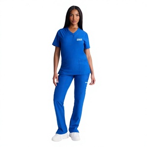 Tenues médicales personnalisées pour femmes avec logo d'hôpital, ensembles de blouses d'infirmière avec pantalon droit en tissu polyester/spandex - Product Image 1