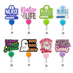 Porte-badge rétractable avec clip pivotant, accessoires pour infirmières, porte-carte d'identité en acrylique brillant, vente chaude - Product Image 2