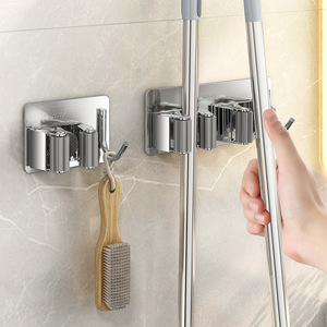 Support mural adhésif en acier inoxydable pour <span class=keywords><strong>balai</strong></span> et serpillière, sans perçage, crochet robuste, organisateur pour salle de bain, cuisine, salon - Product Image 3