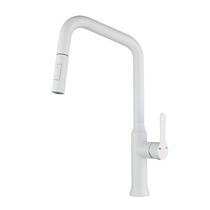 White 304 Stainless Steel Kitchen Faucet Single Handle Pull Out <b>Spray</b> Deck <b>Mounted</b> Modern Style YQ3039F - Product Image 3
