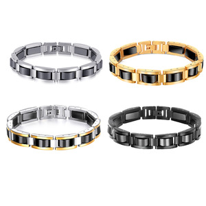 <span class=keywords><strong>Bracelet</strong></span> géométrique en acier inoxydable plaqué noir avec accents en hématite magnétique, design d'inspiration chrétienne, élégant pour un usage quotidien - Product Image 1