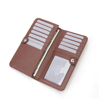 Dompet Bifold Wanita Kulit Saffiano Pemblokir RFID Minimalis Ramping Penutup Kancing Kustom