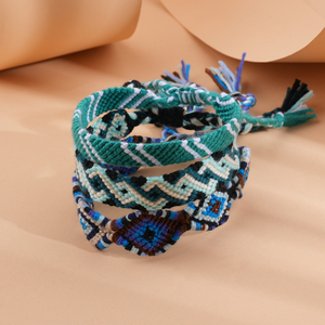 Bracelets en coton tissé en corde tressée à la main, bohème mexicain bleu vert réglable 100% - Product Image 2