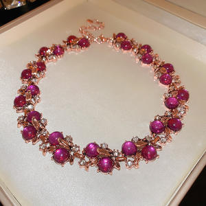 עגילי יהלום פרחוניים 2 יחידות/סט זהב סיטונאי, שרשרת צ'וקר פרחונית קריסטל צבעונית עם אבני חן לנשים, מתנה לכלה - Product Image 3