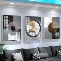 Tableau Mural de Fond de Canapé, Décoration de Luxe Légère, Style Moderne Minimaliste, Triptyque en Porcelaine de Cristal pour Salon