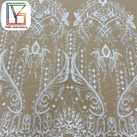 Nouveau tissu en dentelle perlée pour mariée, tissu en dentelle française, tissu en maille, tissu en dentelle à sequins, tissu en dentelle à perles, tissu en dentelle florale 3D pour robe de mariée de luxe