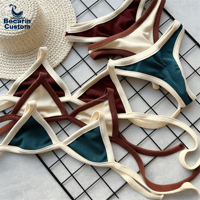 OEM Gepersonaliseerd logo Luxe dames designer bikiniset, cheeky bottom, uitneembare padding, gestreept kleurenblok badpak