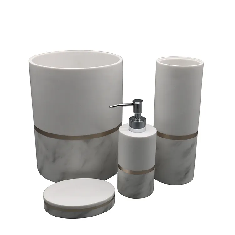 Luxurious Marble Effect 6 pcs polyresin Bathroom Accessories Set Home use bathroom goods