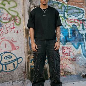 Camiseta Oversize Personalizada con Logo para Hombre, Estilo Urbano, Diseño Gráfico con Pedrería, Camiseta Corta con Hombros Caídos y Corte Cuadrado para Hombre - Product Image 3