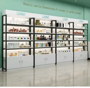 Retail Perfume Shop Display Cabinet Cosmetics Display Shelf Wood And Metal Shop Display Stand