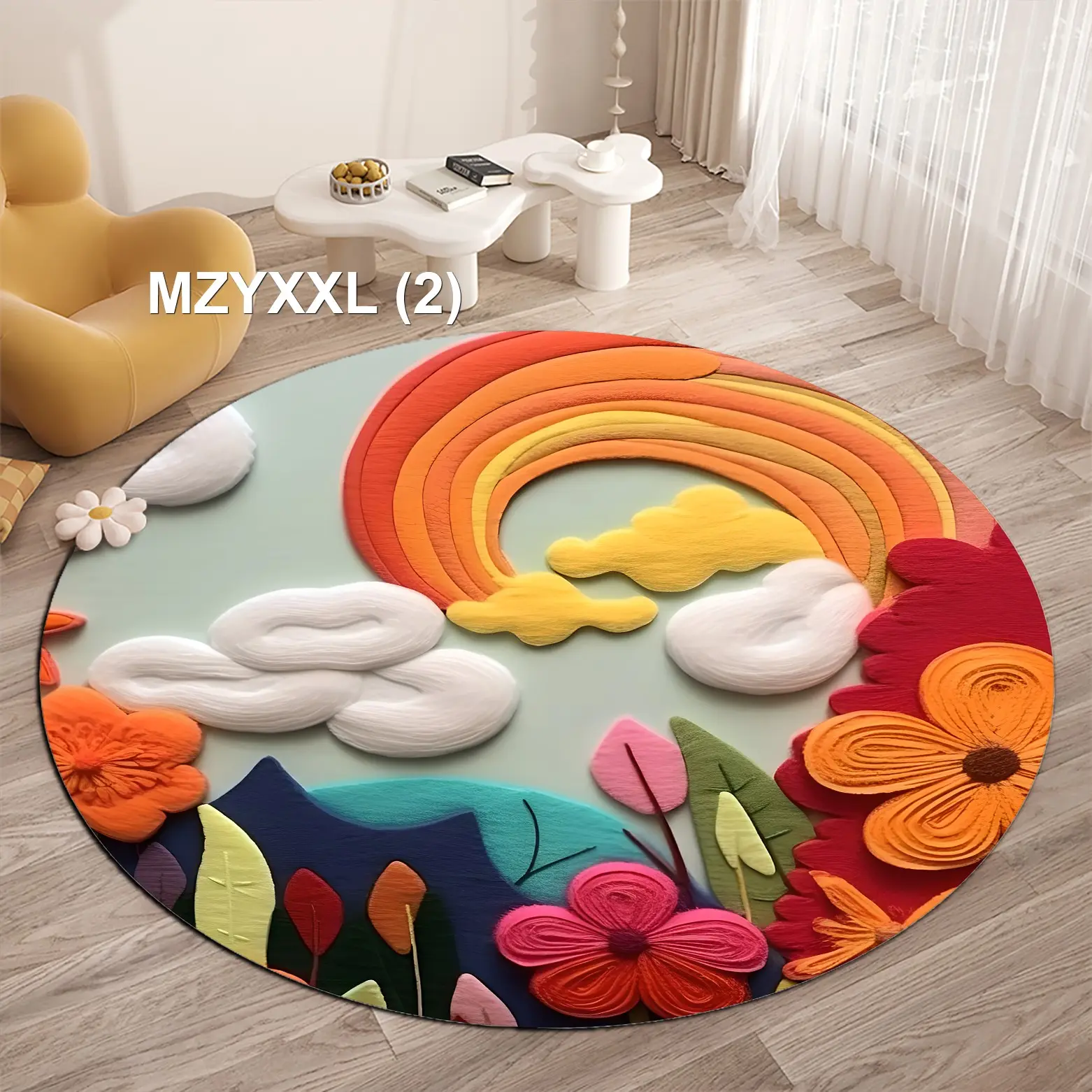 Factory Sale Wholesale Rug Luxury Shaggy Faux Fur Carpet Soft Non-slip 3D Printed Patterns Round Area Living Room Mat