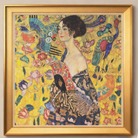 Klimt's Woman avec éventail 100x100 cm Peinture à l'huile classique sur toile pour décor de salon européen