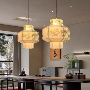 Lanterne à motif de bambou de style Zen chinois, lampe suspendue LED E27 pour salle de thé, restaurant, salle privée, salon, bureau - Product Image 1