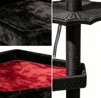 Arbre à chat gothique en forme de chauve-souris à deux niveaux, avec perchoirs en peluche toile d'araignée noire, salon douillet doublé de rouge et poteaux à gratter entièrement en sisal, décoration d'Halloween
