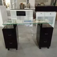 Table de manucure de luxe avec dessus en verre, lumière noire, à double tiroir, avec collecteur de poussière