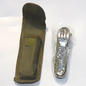 Ensemble de couverts de camping pliables 5 en 1 écologiques portables, en acier inoxydable détachable, poli miroir, avec étui en plastique - Product Image 2