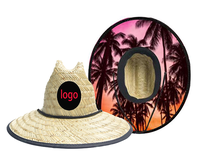 Drapeau américain Lifeguard Surf Straw Hat for Women Men Sun Beach Boy Youth Wide Brim Mat 100% Blue Black UPF 50 + Accessory