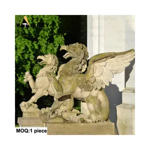 Tor Garten Stein Griffin-Statuen handgefertigt lebensgröße weißer Marmor Stein Schnitzerei Griffin-Statue Skulptur zu verkaufen