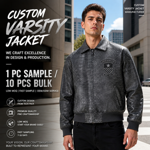 Blouson aviateur en cuir d'agneau gaufré effet croco vieilli personnalisé pour <span class=keywords><strong>homme</strong></span>, taille américaine OEM, avec patch brodé, vente en gros - Product Image 2