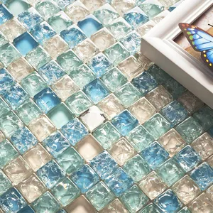 Kasaro Blue Color Iridescent Tiles Glass Blue Swimming Pool Mosaic Glass Tile For Interior Wall Decoration TKA