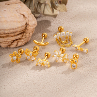 Boucles d'oreilles pendantes longues à pampilles Maina, style fleur et papillon, en acier inoxydable avec zircon, pour piercing cartilage et hélix