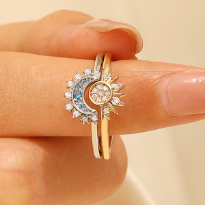 Sun And Moon Couple <b>Rings</b> Women's Jewelry Pave Setting Gift Fashion <b>Ring</b> Star Geometry Design - Product Image 1