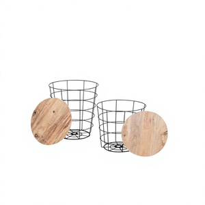 Stainless Steel Basket Style <b>Side</b> <b>Tables</b> Removable Wooden Tops Blanket <b>Storage</b> Tea <b>Table</b> <b>Living</b> <b>Room</b> Home - Product Image 1