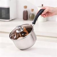 Casserole en acier inoxydable avec poignée en bakélite et couvercle en verre, pot à lait polyvalent pour cuisinière à gaz et à induction