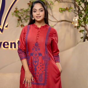 Premium Quality Wholesale Durable Embroidery Button Detail Casual Rayon Anti-Wrinkle Full Sleeve Elegant Dress for Women - Product Image 4
