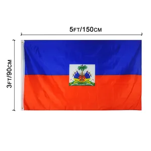 Grosir Panas 68D Bendera Poliester Luar Ruangan Terbang Kualitas Tinggi Desain Baru Kustom Dicetak Spanduk Negara Pengiriman Cepat Bendera Haiti
