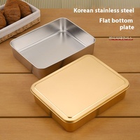 Plat à pâtisserie rectangulaire plat carré en acier inoxydable 304 avec couvercle, plateau, plat à tiramisu, plat en métal jetable doré et argenté