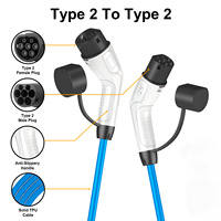 Câble de charge pour véhicule électrique de type 2 bleu, fabriqué en usine, 16A 32A, longueur 5m, câble de chargeur de voiture électrique AC, TPU cuivre, étanche IP55