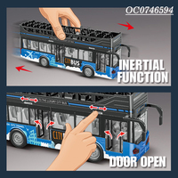 Bus à Deux Étages Jouet pour Enfants Bleu à Porte Ouverte à Friction avec Lumière et Son