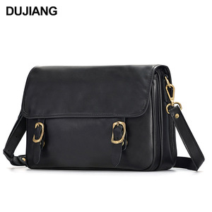 Bolso Cruzado para Hombre Dujiang, Cuero Genuino Negro, Gran Capacidad, Expandible, Alivia la Carga, Detalle de Costura, Uso Diario - Product Image 5