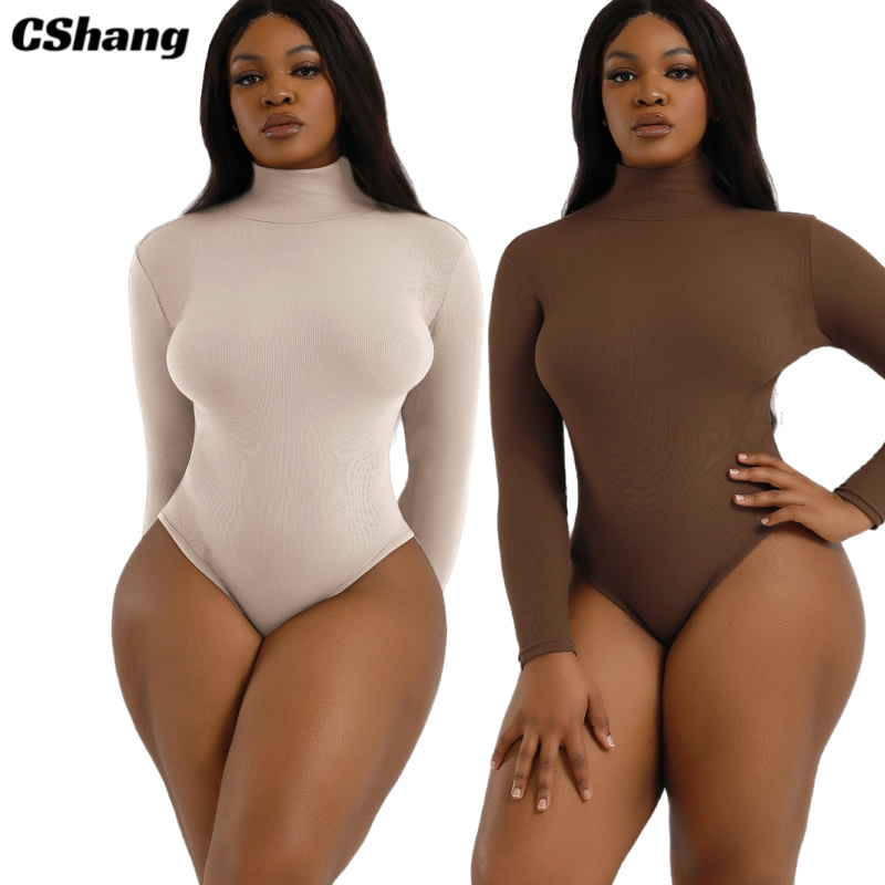 Women's Sports Yoga Bodysuits High Neck Bottoming Top Slim Fitness Long Sleeved Bodysuits