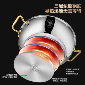 316L Stainless Steel Dual Compartment Hot <b>Pot</b> <b>Large</b> Capacity With Lid For Electric Stove Home Use - Product Image 5