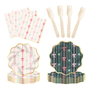 DAMAI - Juego de Platos, Servilletas y Vasos de Papel con Lazo Rosa para Fiestas, Vajilla Desechable, Artículos para Fiestas de Cumpleaños para Niñas, Artículos para Despedidas de Soltera - Product Image 5