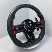 Volant en fibre de carbone pour Mercedes W206 W223, cuir perforé noir, marqueur supérieur rouge, garniture de bouton rouge, palettes de changement de vitesse étendues