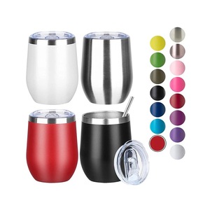 <b>Custom</b> Logo 350ml 304 Stainless Steel Wine Tumbler with Handle and Lid Vacuum <b>Insulated</b> Mug with Straw - Product Image 1