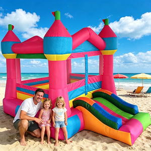 Castello Gonfiabile Colorato in Oxford con Doppio Scivolo, Casa per Saltare per Bambini, per Interni ed Esterni, per Feste e Giochi all'Asilo - Product Image 4