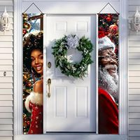 Bannière de Noël personnalisable avec couplet « Joyeux Noël » et figurines de Père Noël noir et de Madame Noël afro-américaine, pour intérieur et extérieur