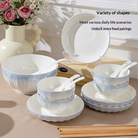 Service de vaisselle Rococo bleu dégradé, bols à soupe et à riz, compatible micro-ondes, céramique émaillée haute température, design moderne et minimaliste