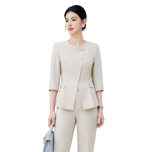 Women's Two-Piece Suit Set Three Quarter Sleeve Blazer Pants Formal Work Wear Anti-Wrinkle Worsted Fabric Commute Style - Product Image 5
