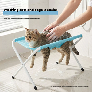 Support de bain multifonctionnel pour chat, hamac mains libres pour toilettage d'animaux, support réglable en maille pour la douche des chiens et le nettoyage des ongles - Product Image 1
