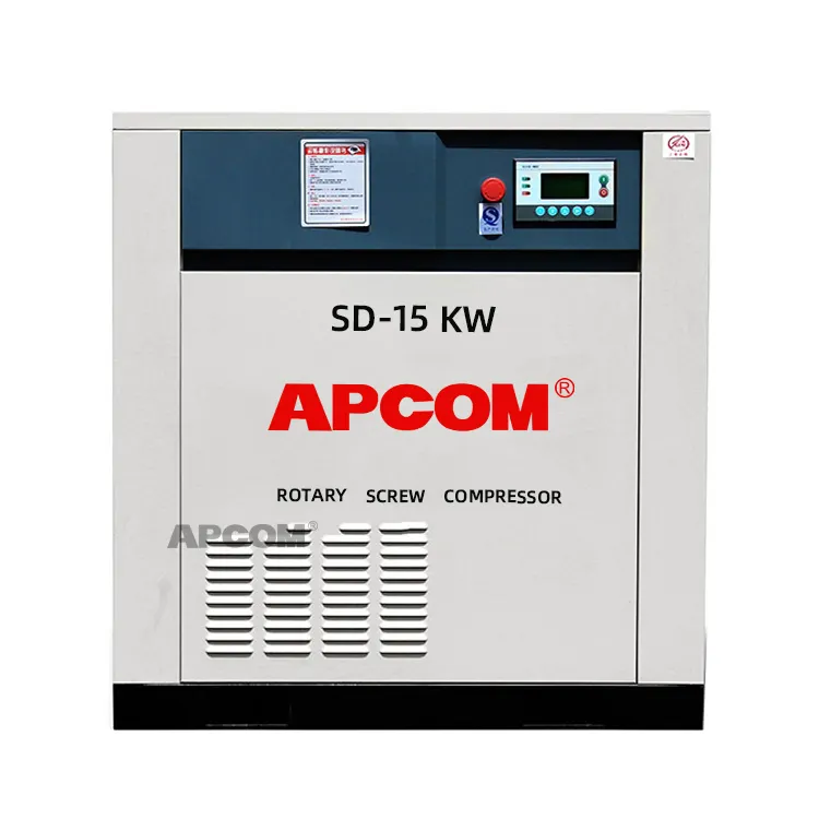 APCOM 에너지 절약 20hp 전기 모터 15kw 로터리 스크류 압축기 주파수 변환 254cfm 공기 압축기