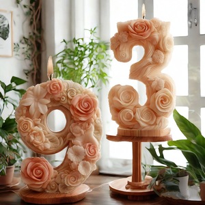 Rose Number <b>Candle</b> <b>Mold</b> Silicone For Diy Wedding Decor Scented Soap Making Kit Transparent White Irregular Shape - Product Image 1